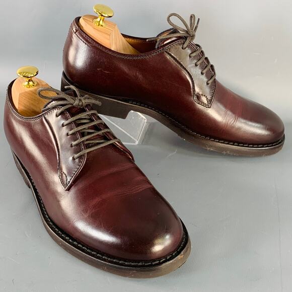 BRUNELLO CUCINELLI Size 8 Burgundy Leather Derby Lace-Up Shoes - Picture 1 of 10